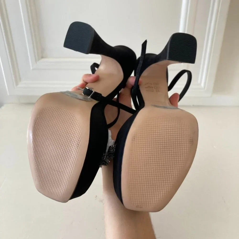 NIB Schutz Free People Peaky Black Embellished Heeled Sandals Sz 8 - Picture 9 of 11